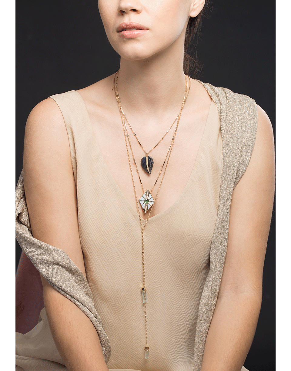 JACQUIE AICHE-Labradorite Pave Diamond Feather Necklace-YELLOW GOLD