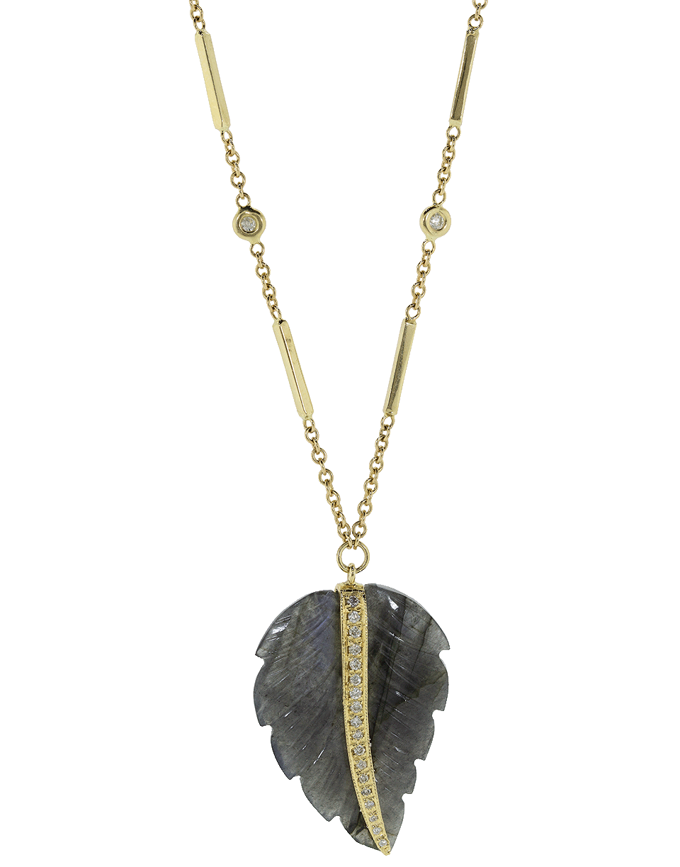 JACQUIE AICHE-Labradorite Pave Diamond Feather Necklace-YELLOW GOLD