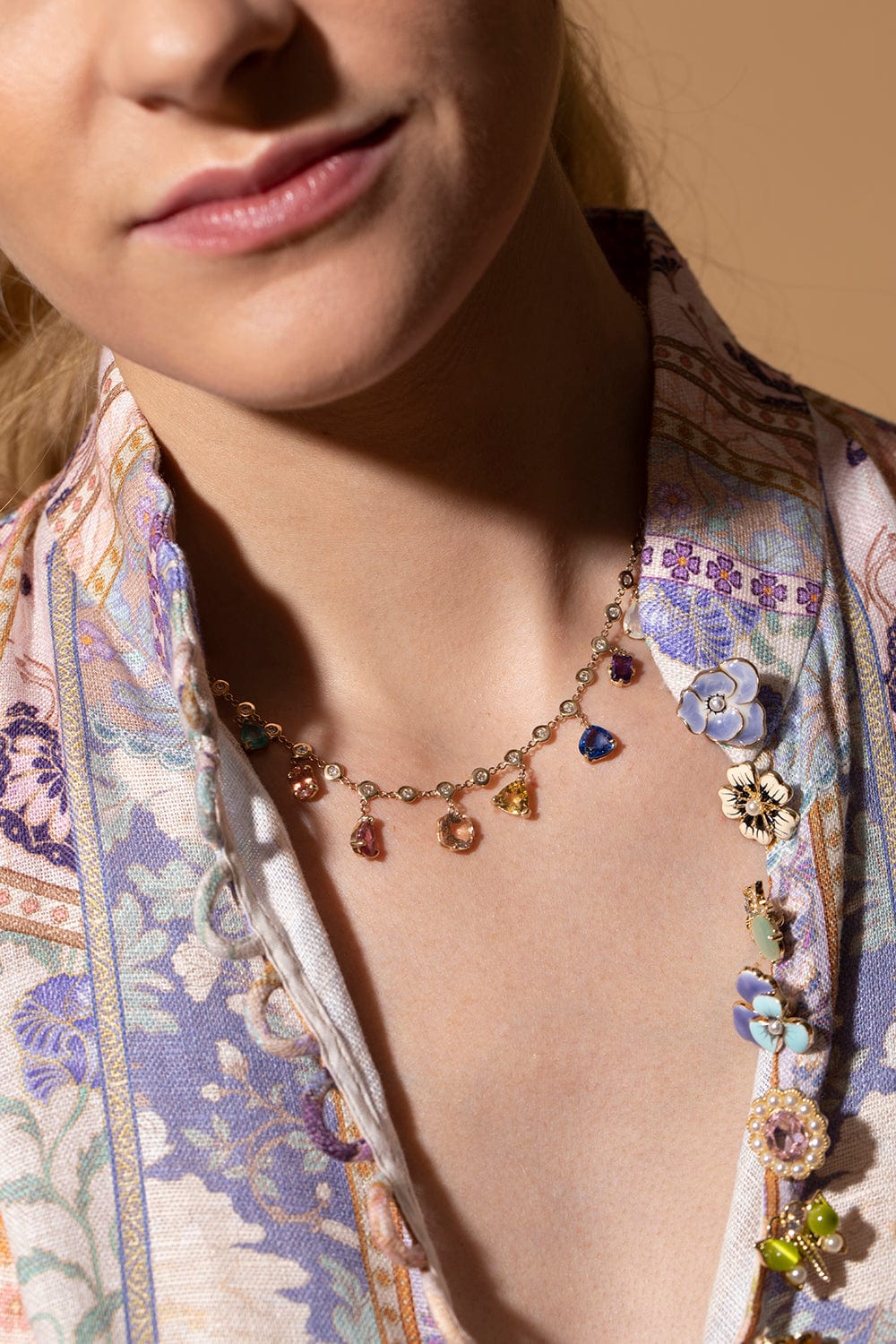 JACQUIE AICHE-Multi Gem Shaker Necklace-YELLOW GOLD