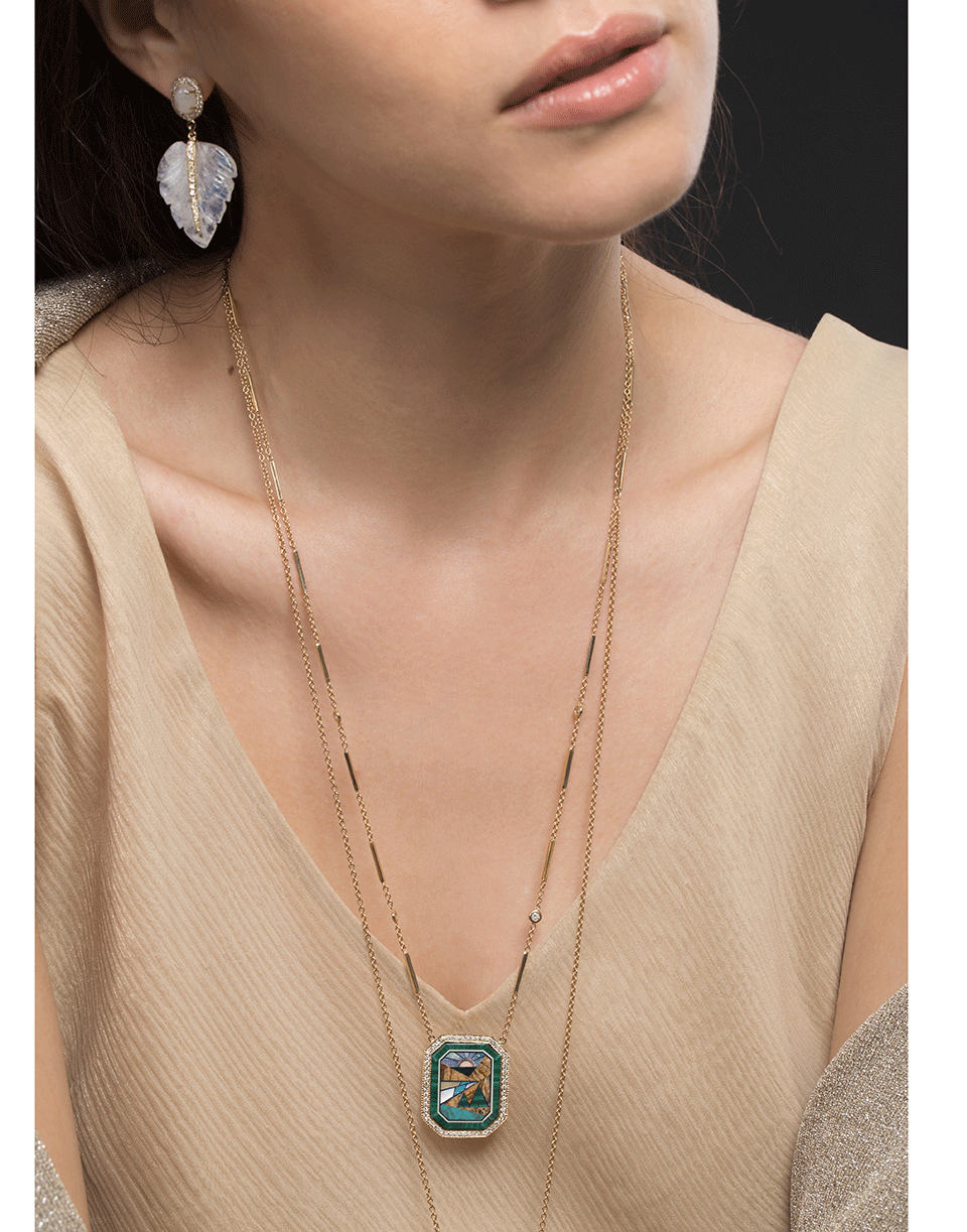 JACQUIE AICHE-Octagon Scenic Inlay Necklace-YELLOW GOLD