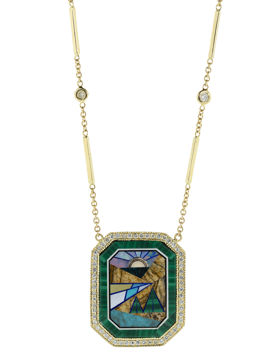 JACQUIE AICHE-Octagon Scenic Inlay Necklace-YELLOW GOLD