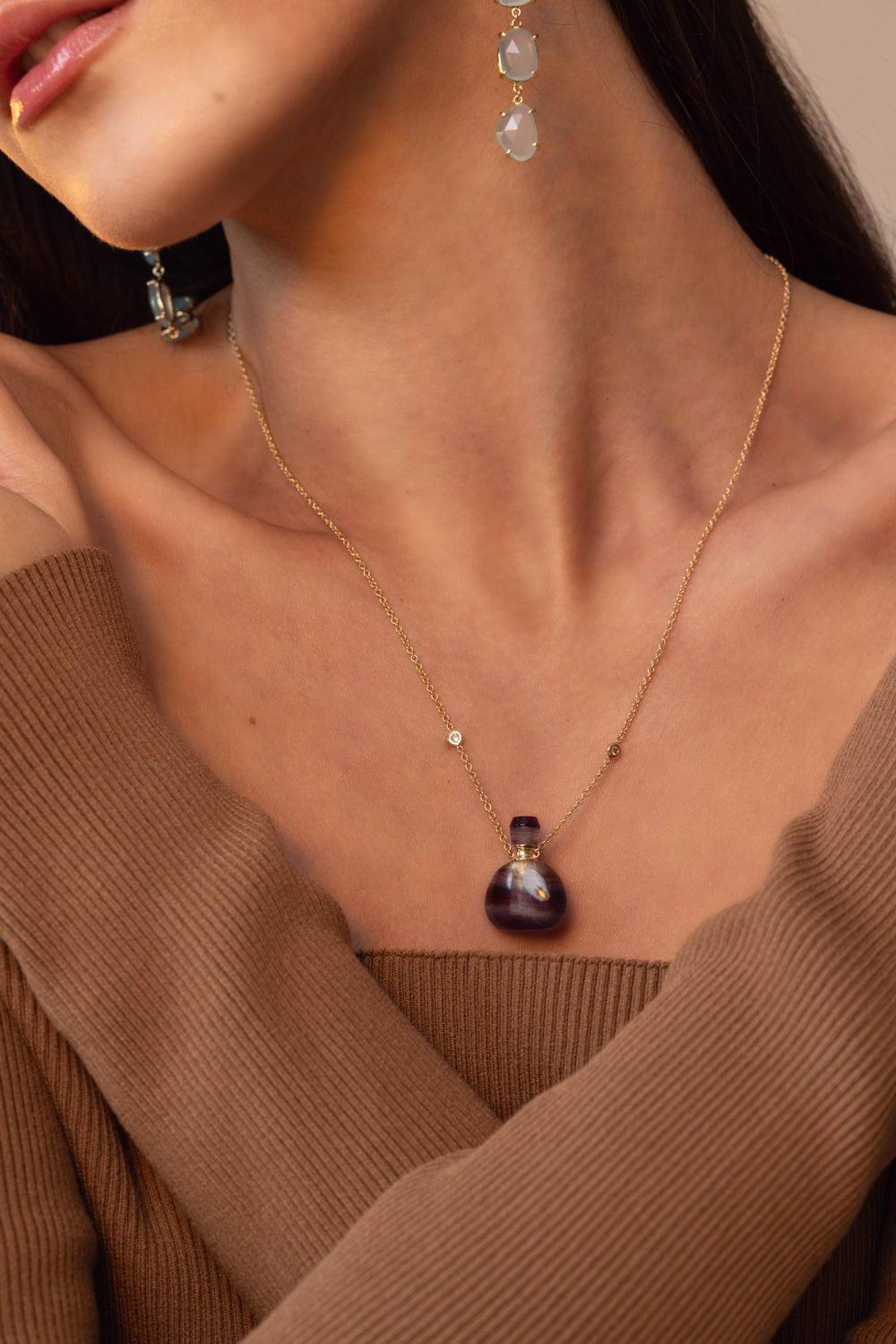 JACQUIE AICHE-Small Fluorite Potion Necklace - Yellow Gold-YELLOW GOLD