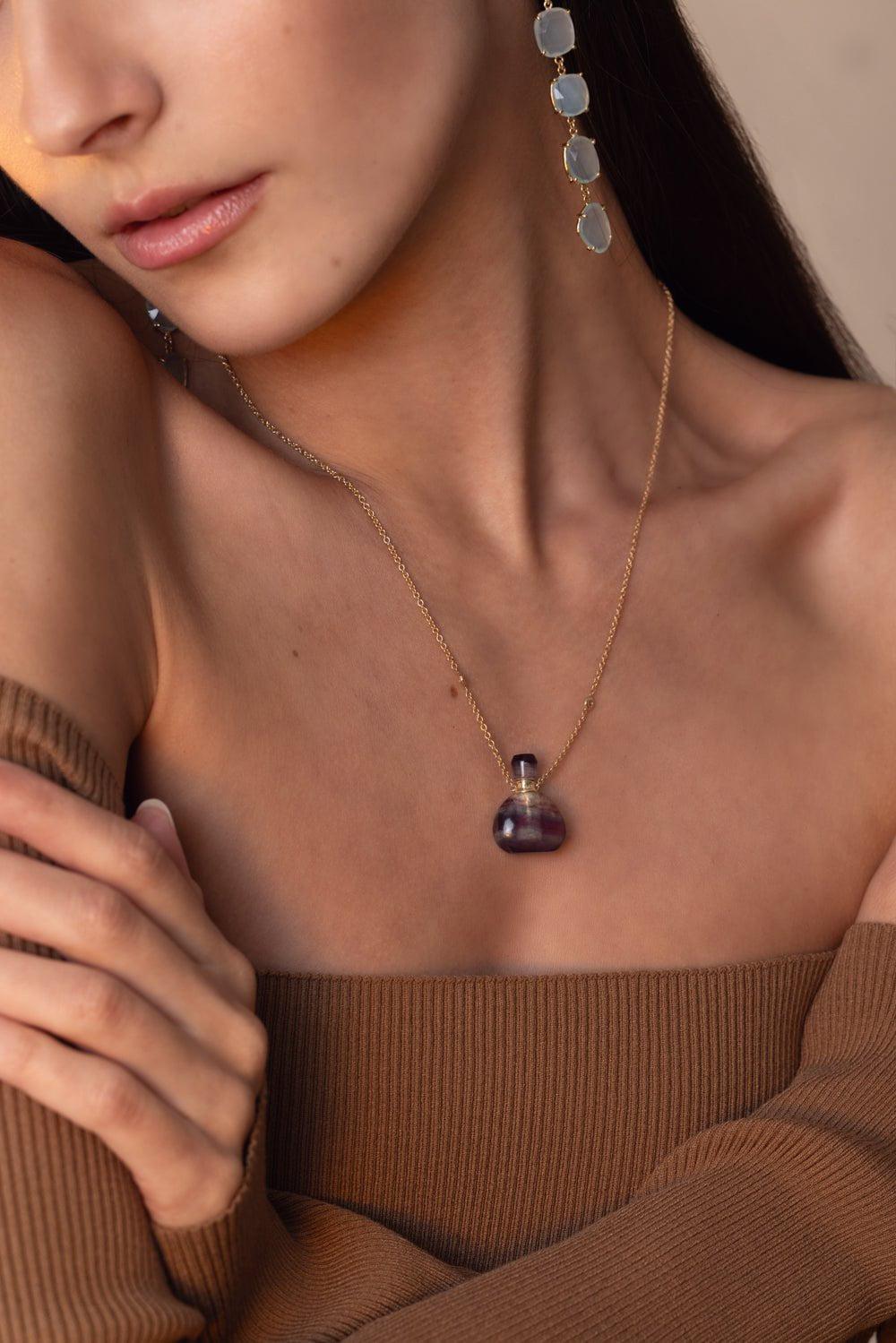 JACQUIE AICHE-Small Fluorite Potion Necklace - Yellow Gold-YELLOW GOLD