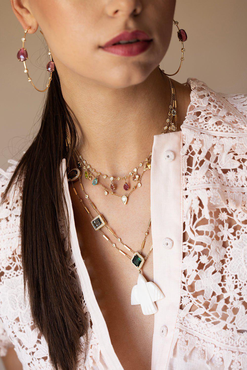JACQUIE AICHE-Teardrop Diamond Shaker Necklace-YELLOW GOLD