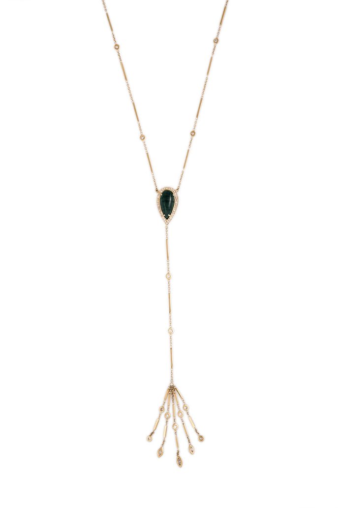JACQUIE AICHE-Tourmaline Teardrop Tassel Necklace-YELLOW GOLD