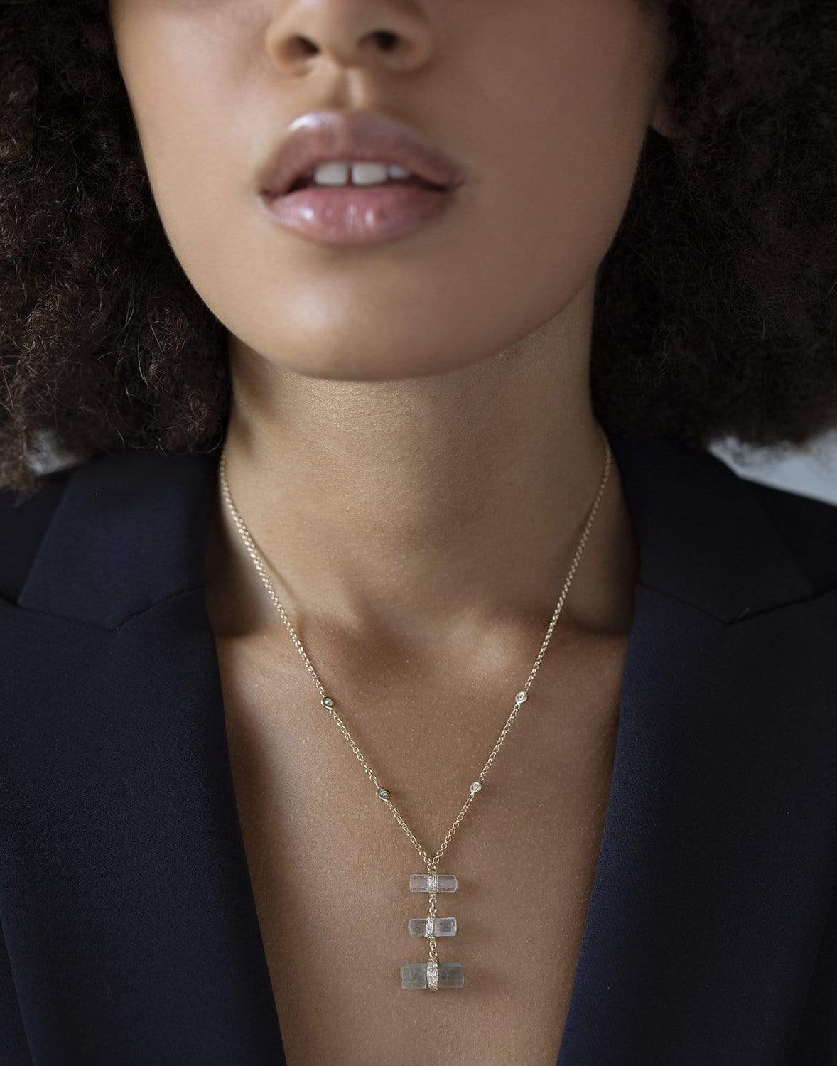 JACQUIE AICHE-Triple Step Tourmaline Necklace-YELLOW GOLD