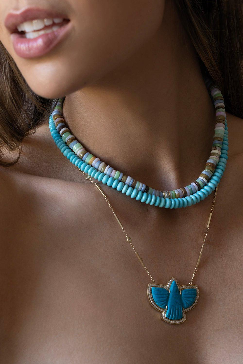 JACQUIE AICHE-Turquoise Thunderbird Necklace-YELLOW GOLD