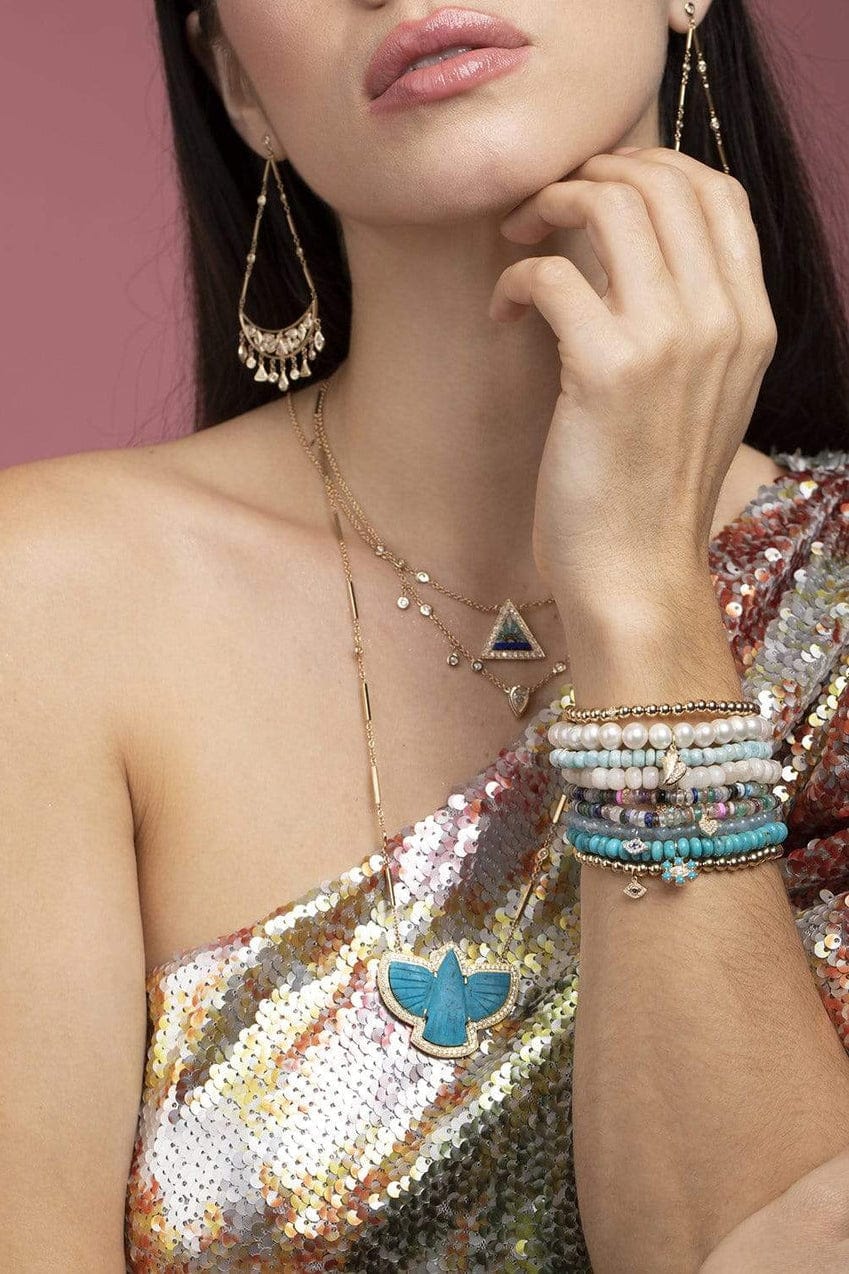 JACQUIE AICHE-Turquoise Thunderbird Necklace-YELLOW GOLD