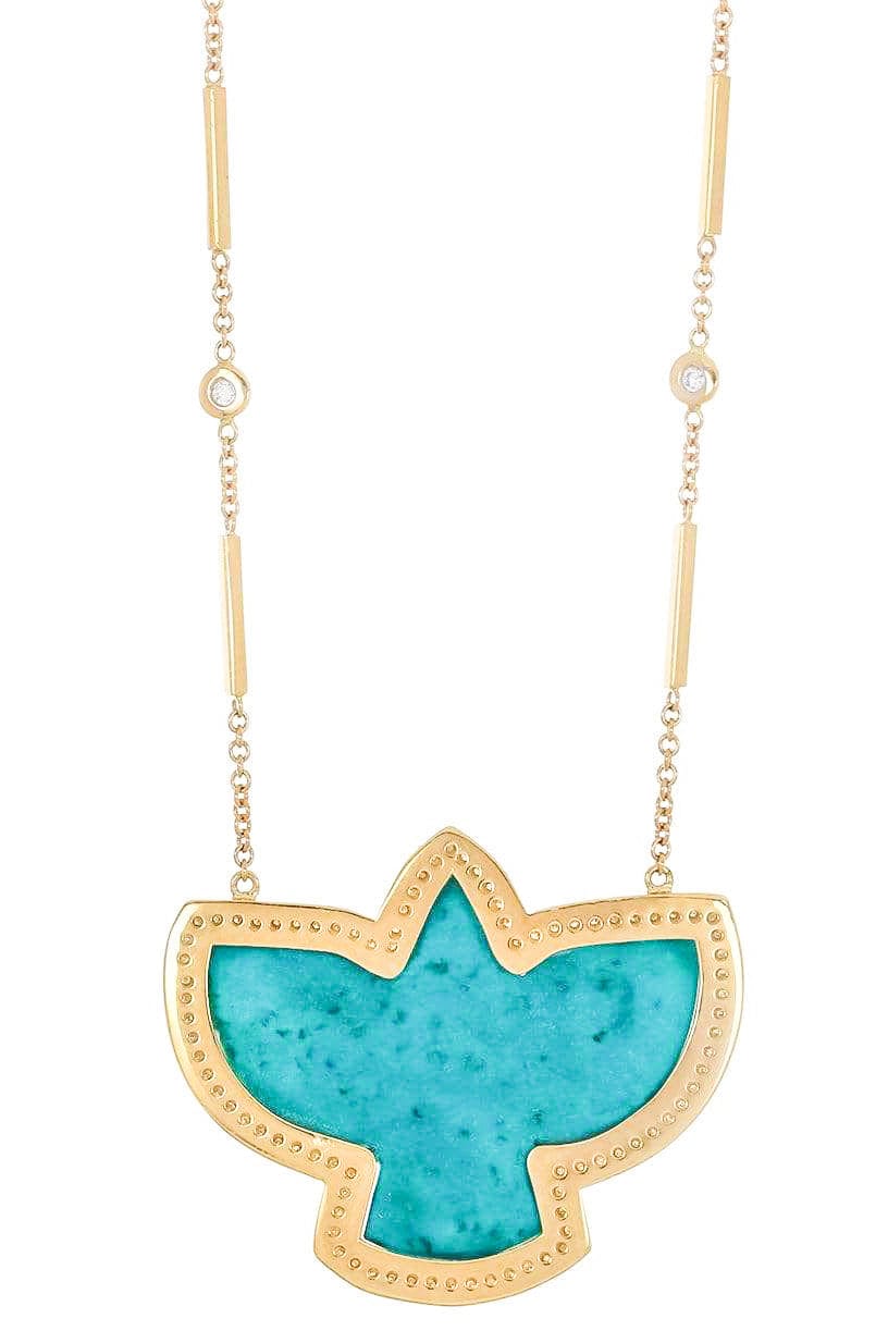 JACQUIE AICHE-Turquoise Thunderbird Necklace-YELLOW GOLD
