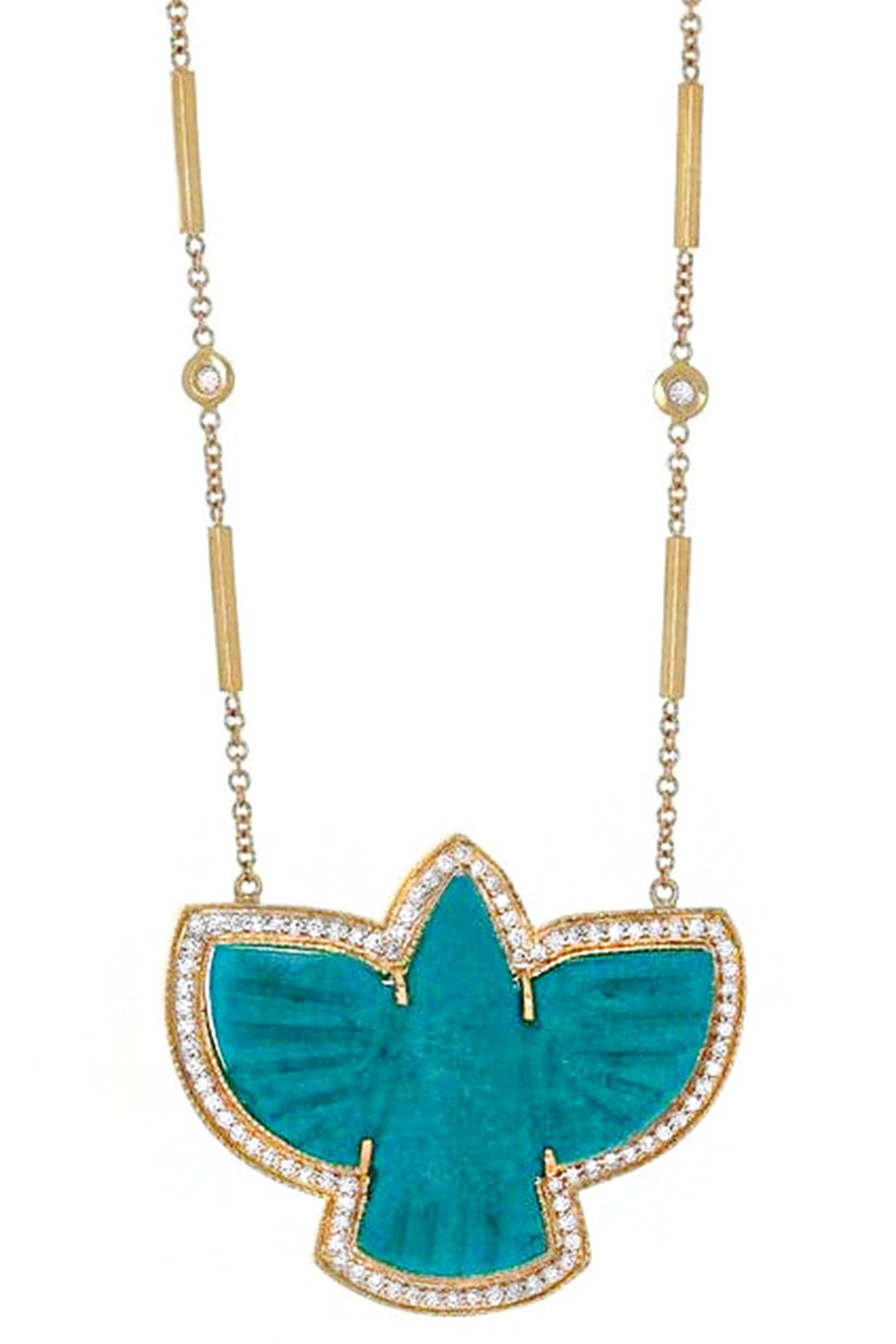 JACQUIE AICHE-Turquoise Thunderbird Necklace-YELLOW GOLD