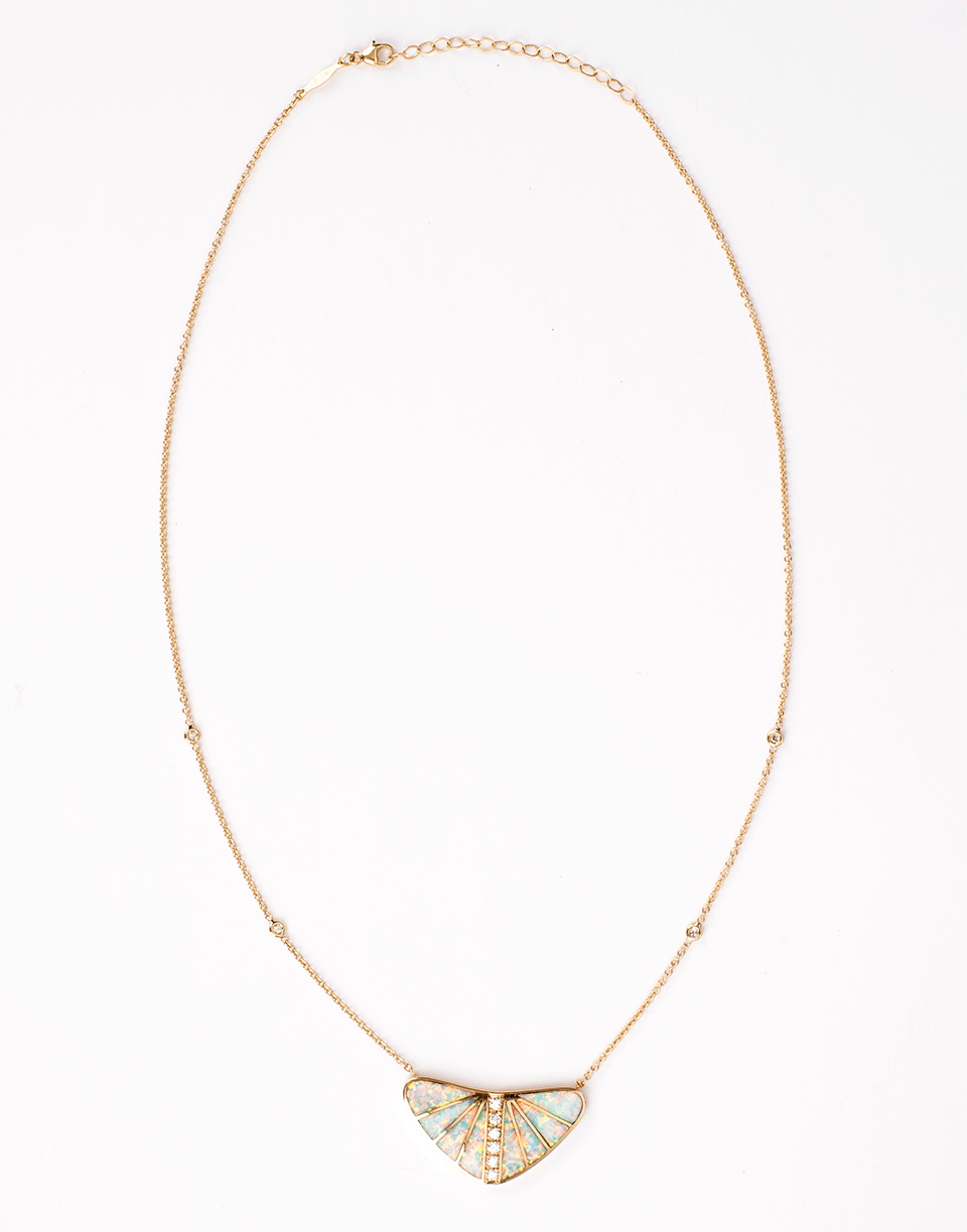 JACQUIE AICHE-White Opal Inlay Fan Necklace-YELLOW GOLD