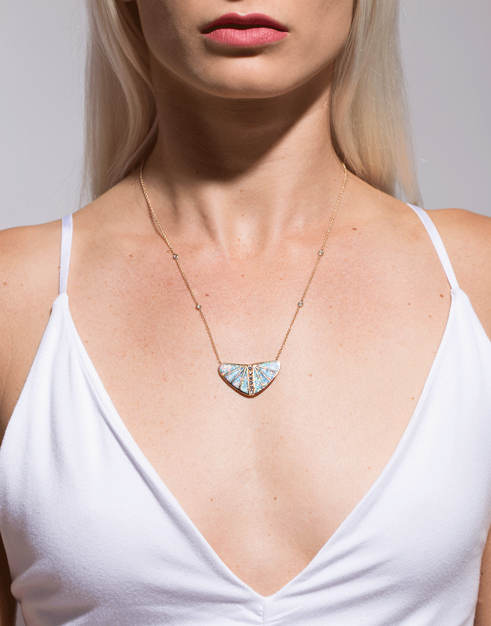 JACQUIE AICHE-White Opal Inlay Fan Necklace-YELLOW GOLD