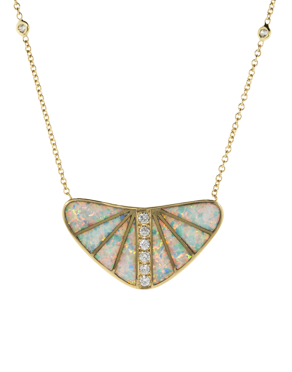 JACQUIE AICHE-White Opal Inlay Fan Necklace-YELLOW GOLD