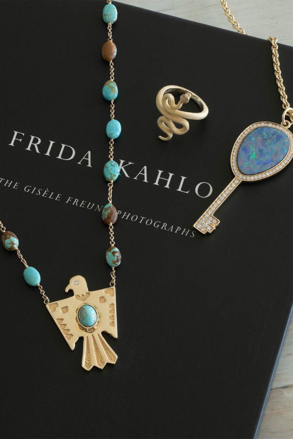 JACQUIE AICHE-Australian Opal Diamond Key Charm-YELLOW GOLD