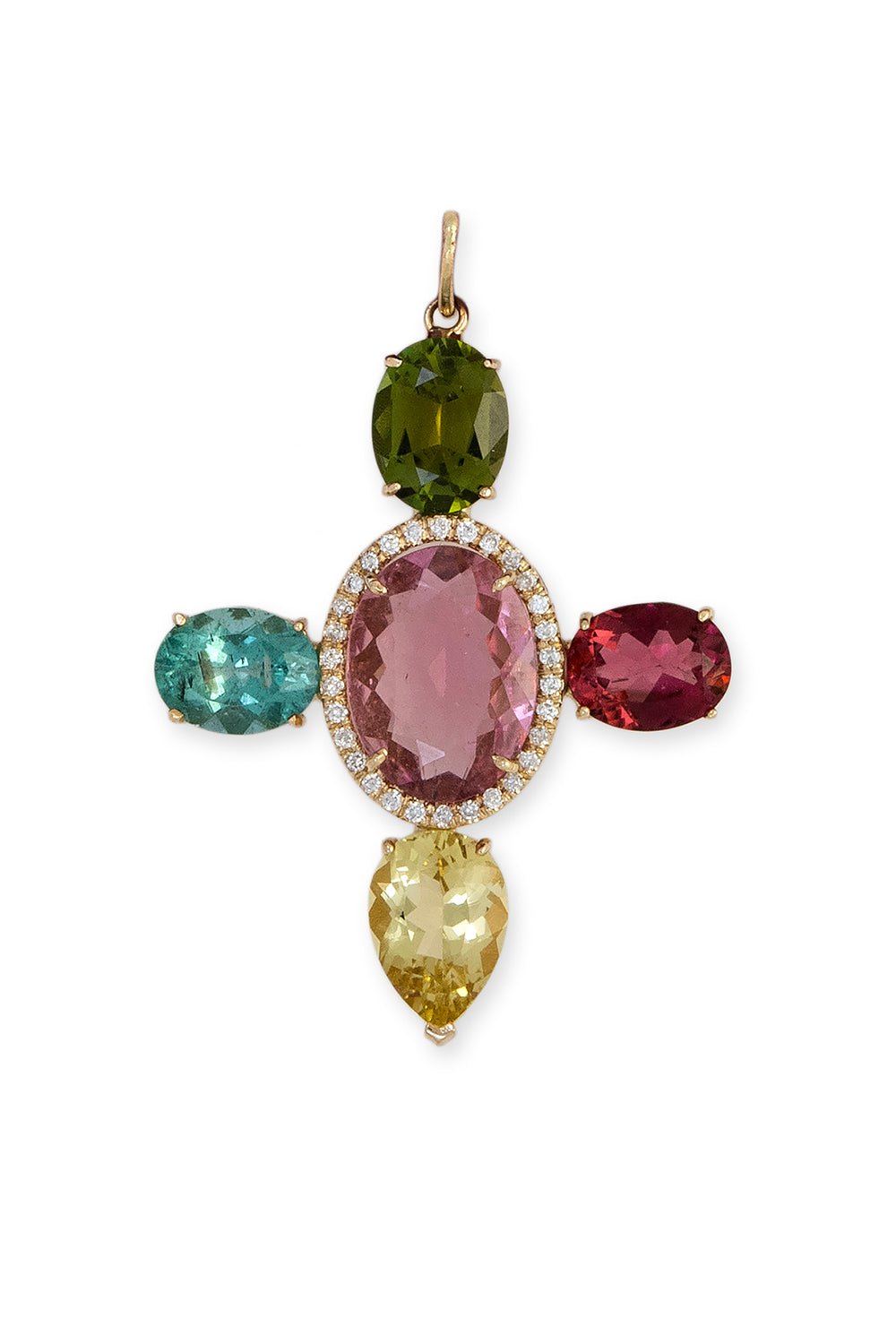 JACQUIE AICHE-Tourmaline Diamond Cross Charm-YELLOW GOLD
