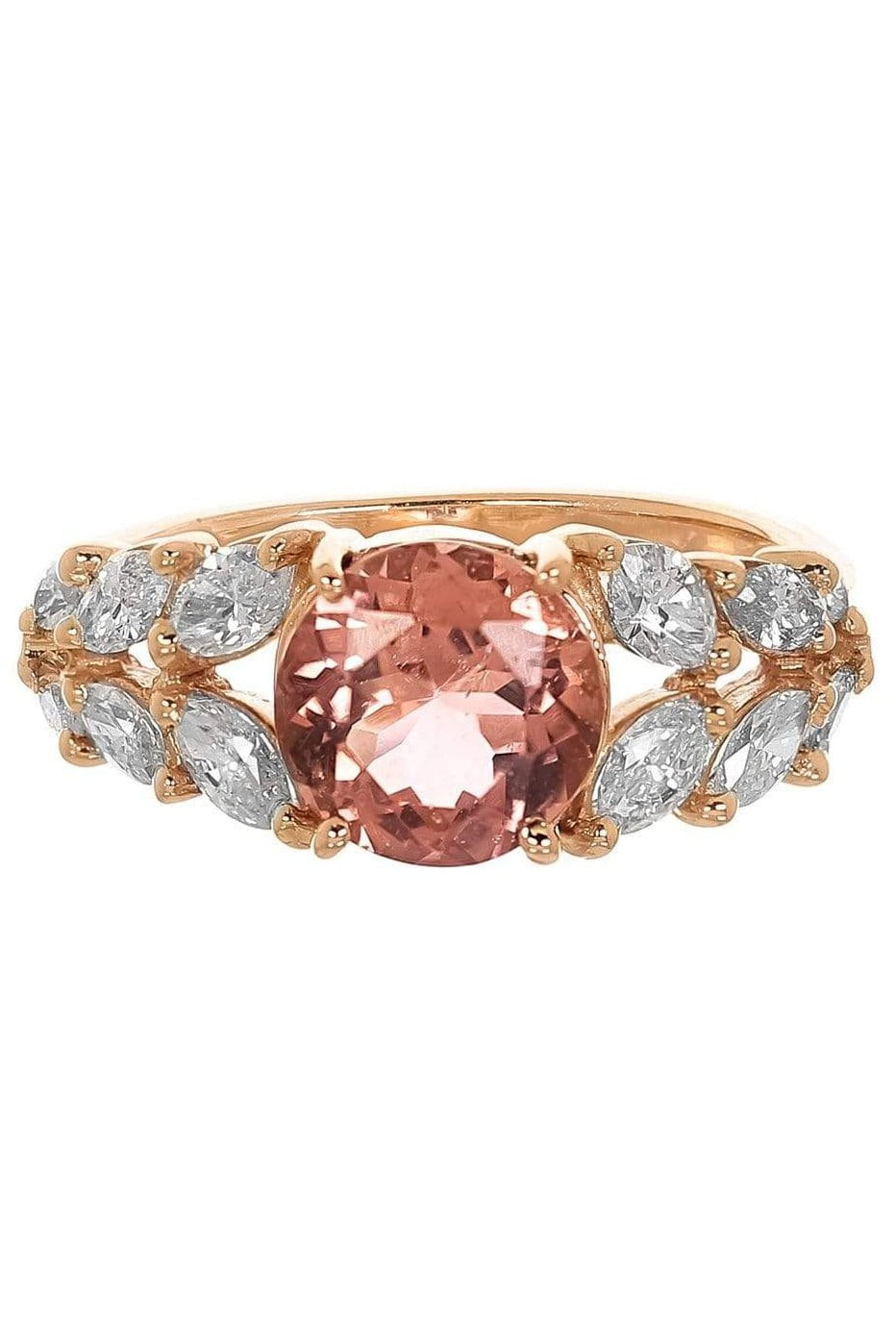 JACQUIE AICHE-Pink Tourmaline & Marquis Flower Diamond Ring-ROSE GOLD