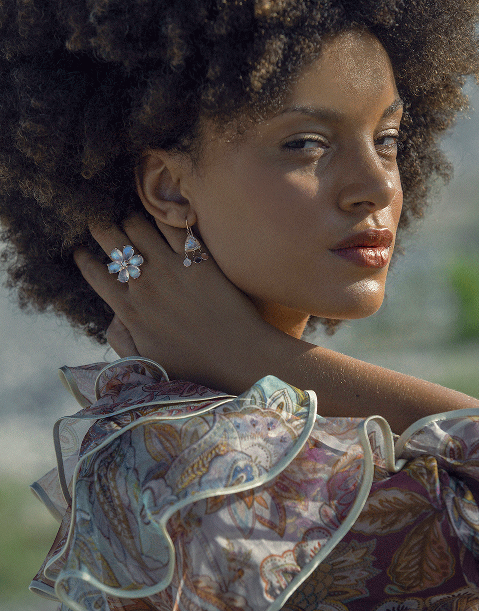 JACQUIE AICHE-Moonstone and Diamond Flower Ring-ROSE GOLD