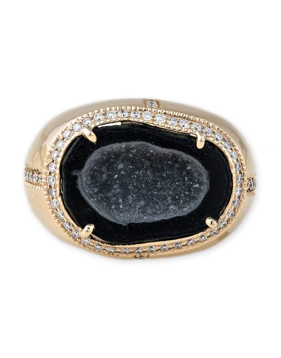 JACQUIE AICHE-Black Geode and Pave Dome Ring-YELLOW GOLD