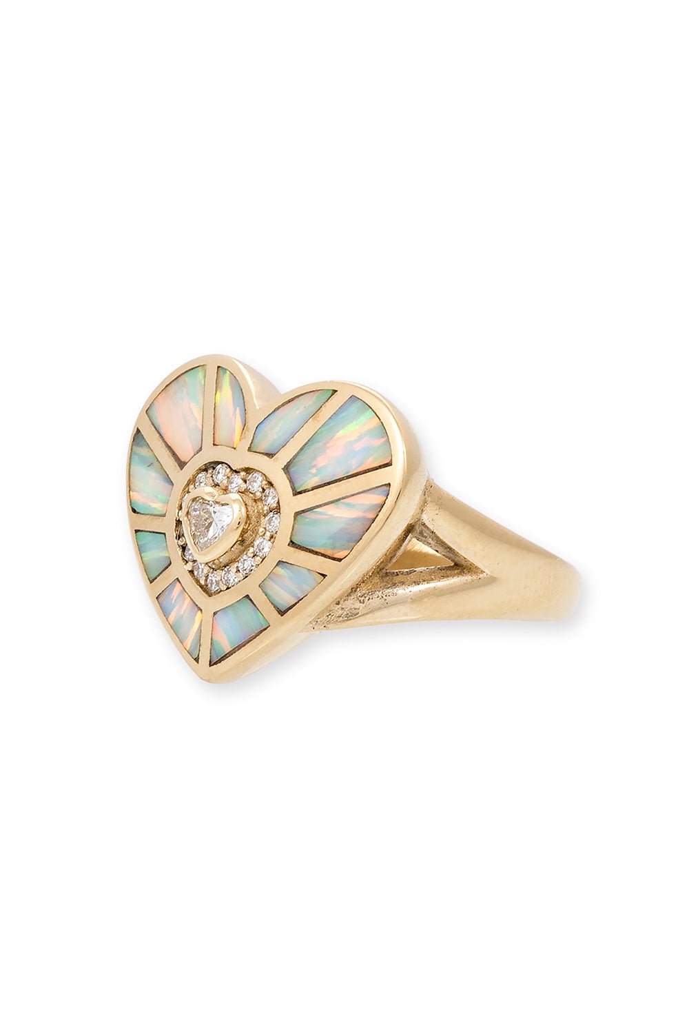 JACQUIE AICHE-Opal Diamond Heart Vortex Ring-YELLOW GOLD