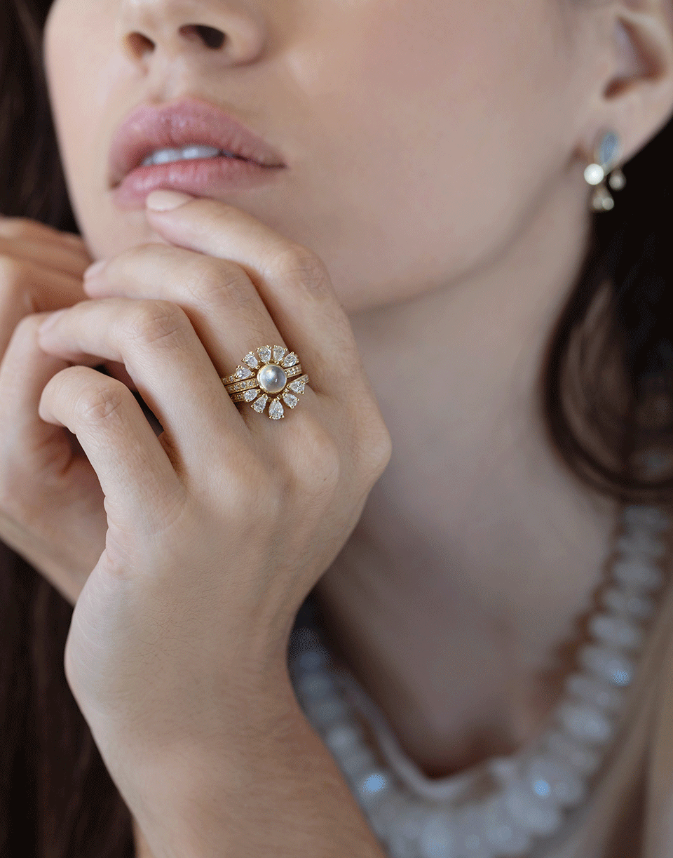 JACQUIE AICHE-Five Diamond Teardrop Stacking Ring-YELLOW GOLD