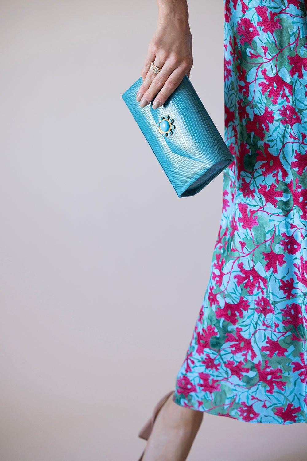JADA LOVELESS-Box Clutch - Turquoise-TURQ/GLD