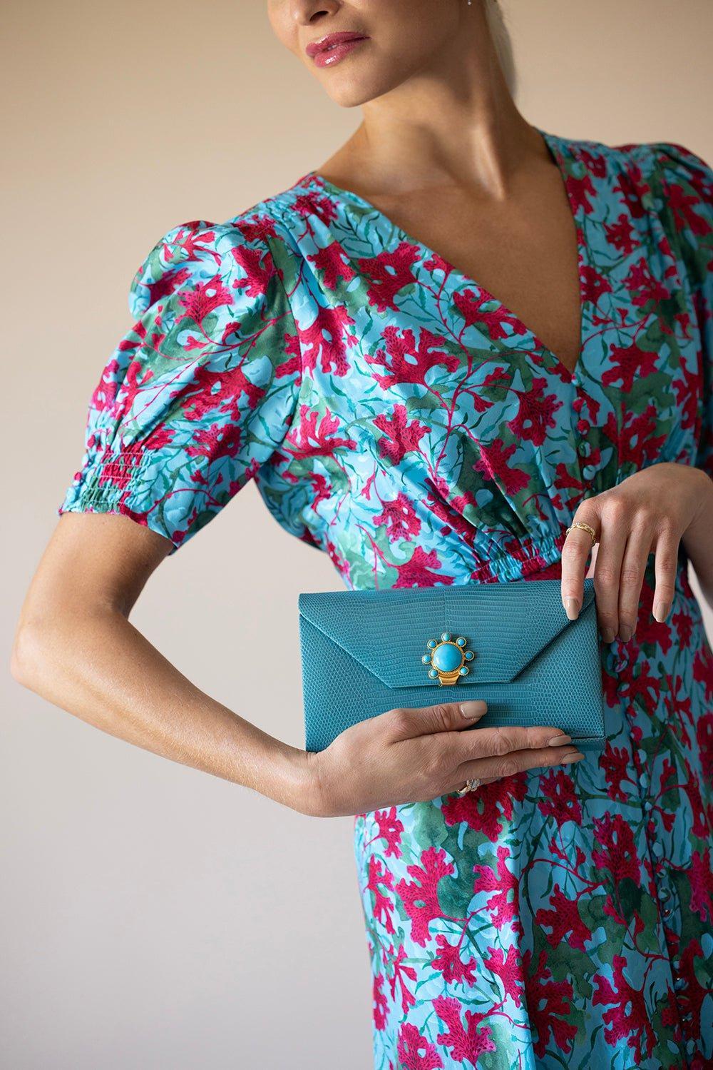 JADA LOVELESS-Box Clutch - Turquoise-TURQ/GLD