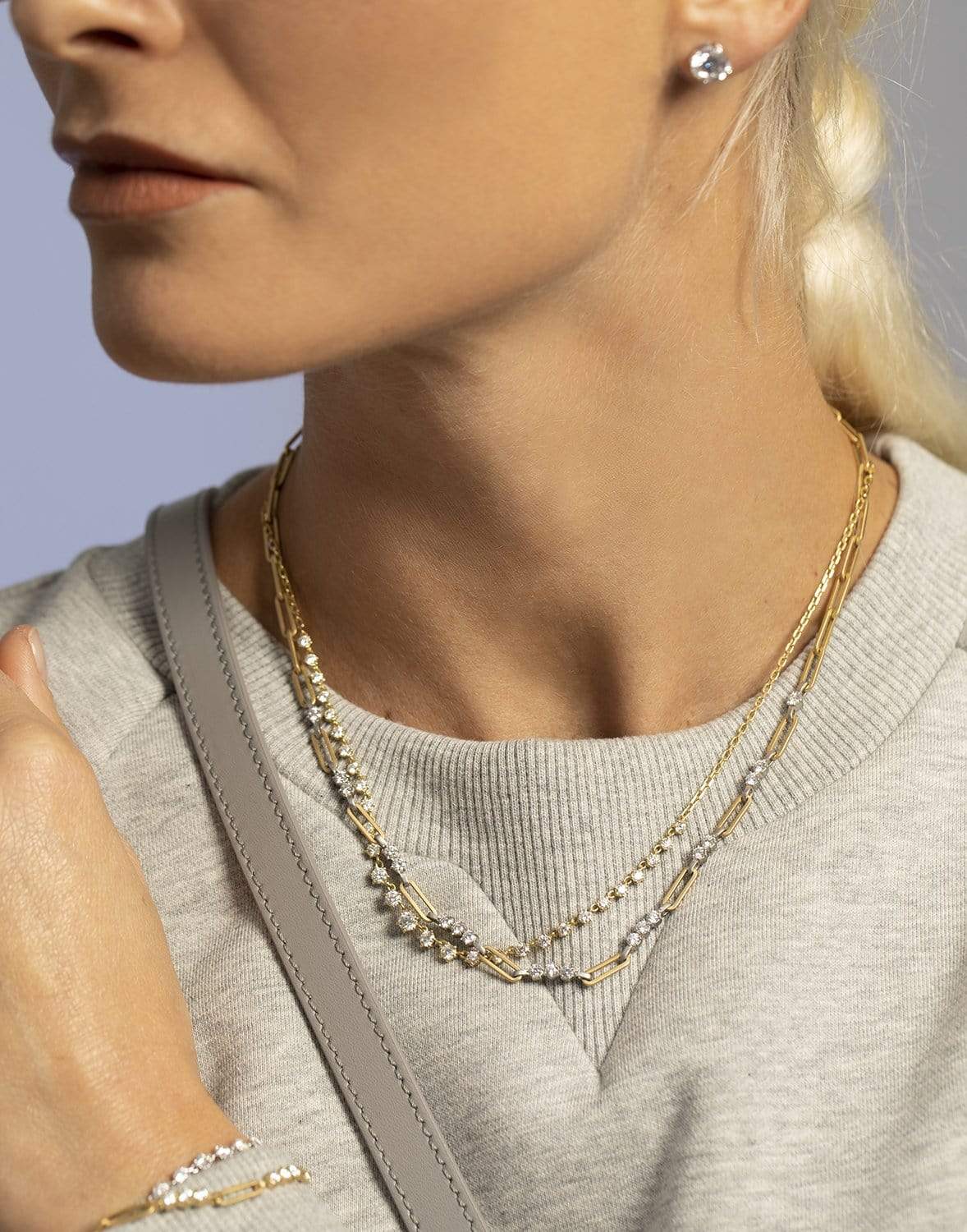 JADE TRAU-Two Tone Pia Chain Necklace-YELLOW GOLD