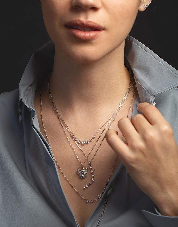 JADE TRAU-Diamond Crescent Charm Necklace-WHITE GOLD