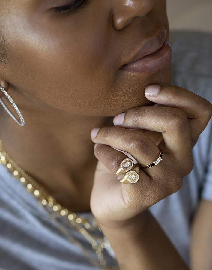 JADE TRAU-Maverick Marquise Diamond Signet Ring-ROSE GOLD