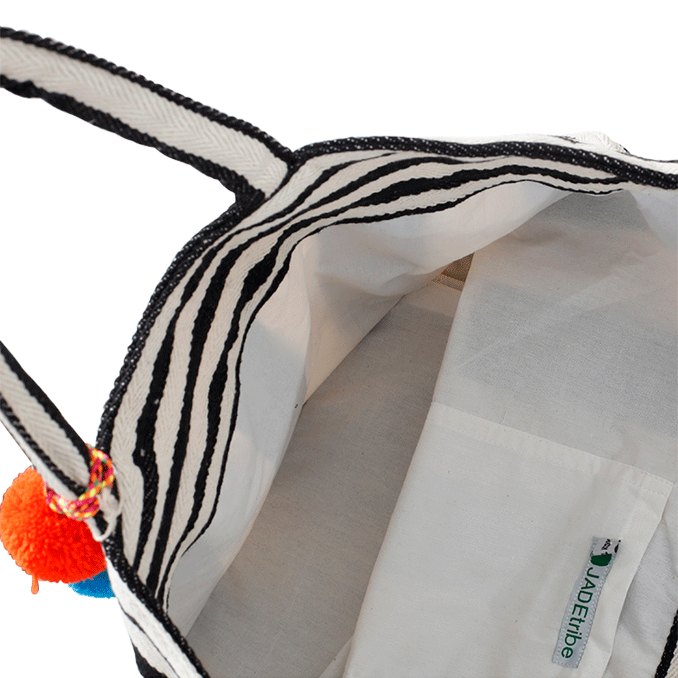 JADETRIBE-Striped Tassle Tote-BLACK