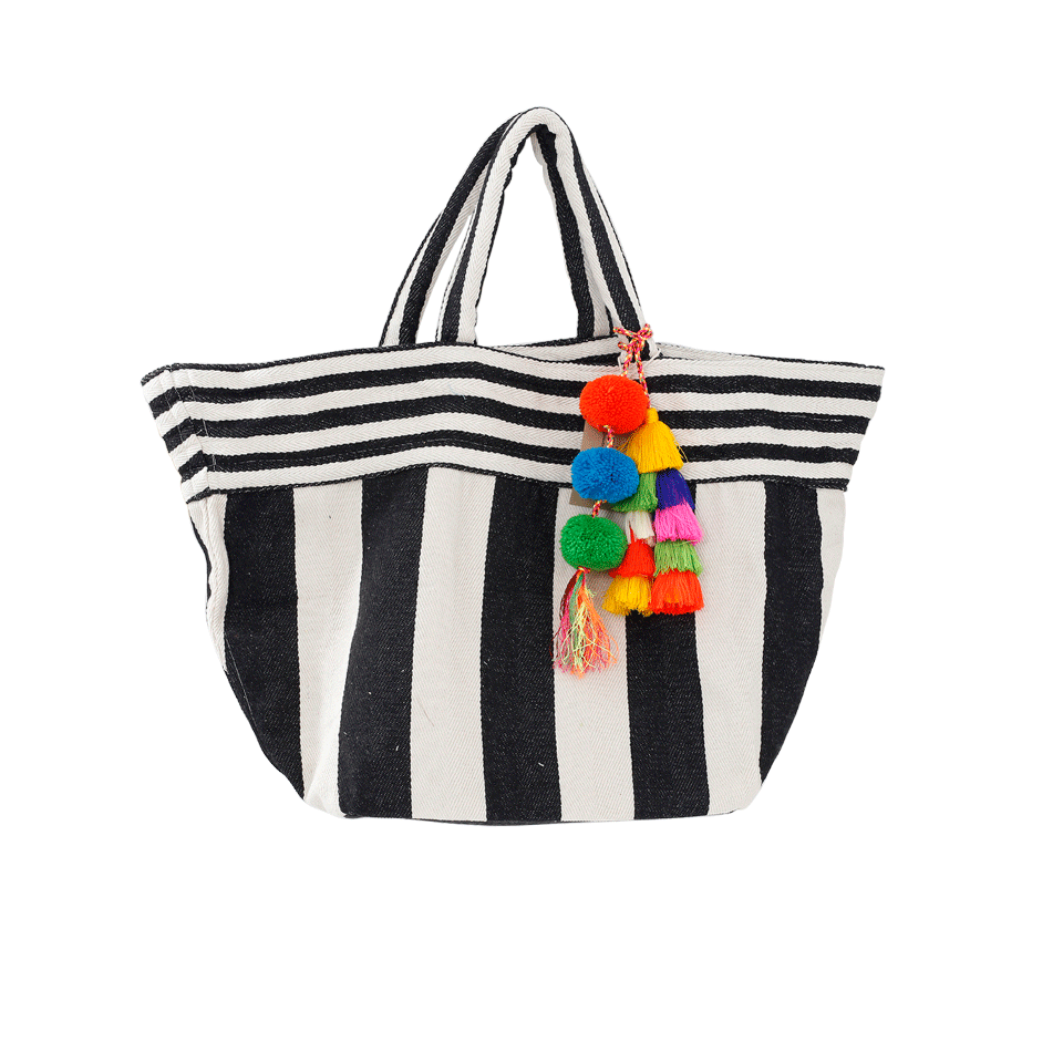 JADETRIBE-Striped Tassle Tote-BLACK