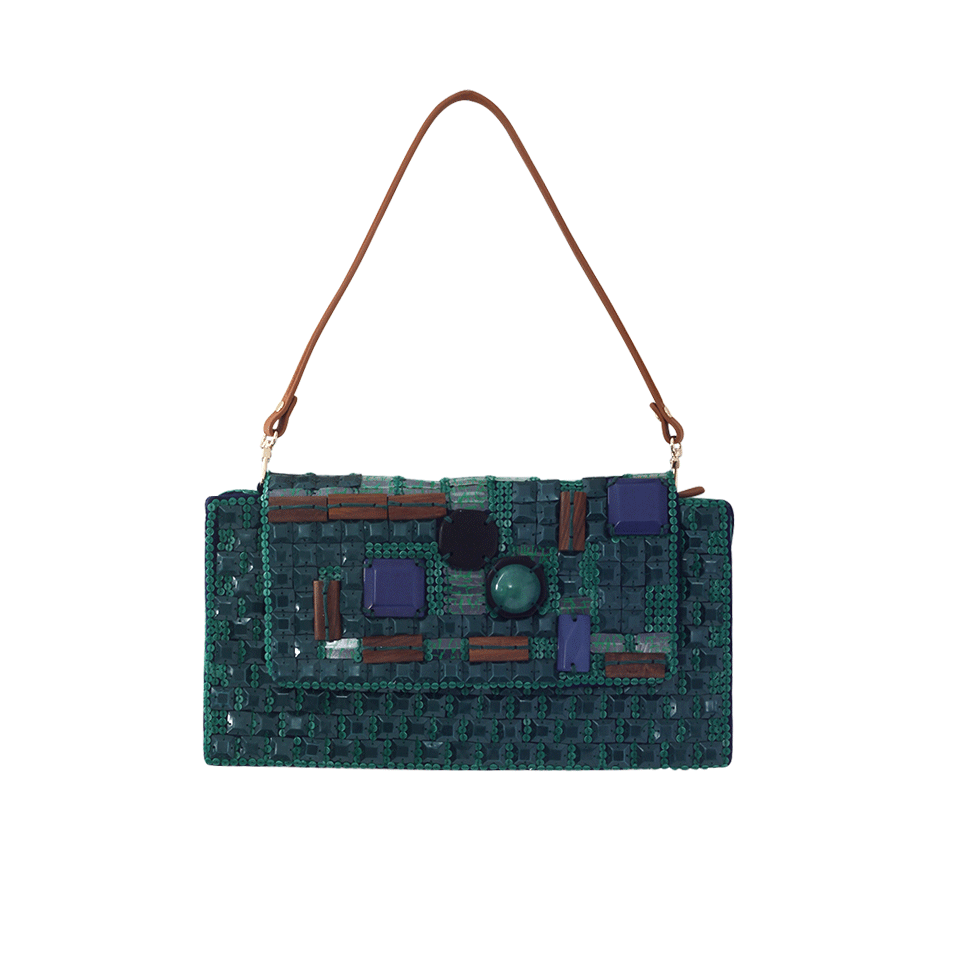 JAMIN PUECH-Tsuga Embroidered Bag-DK GREEN