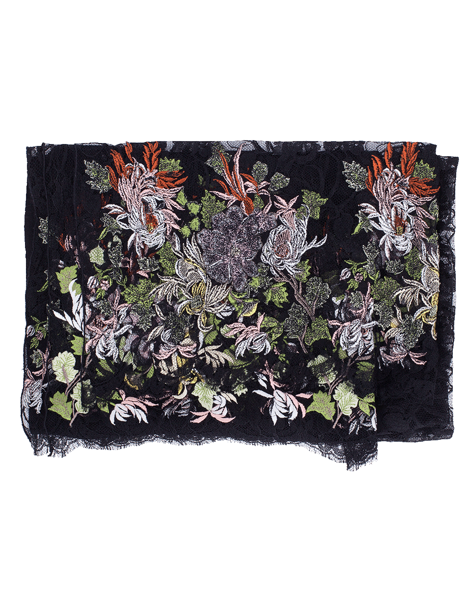 JANAVI INDIA-Multi Floral Border Scarf-BLACK