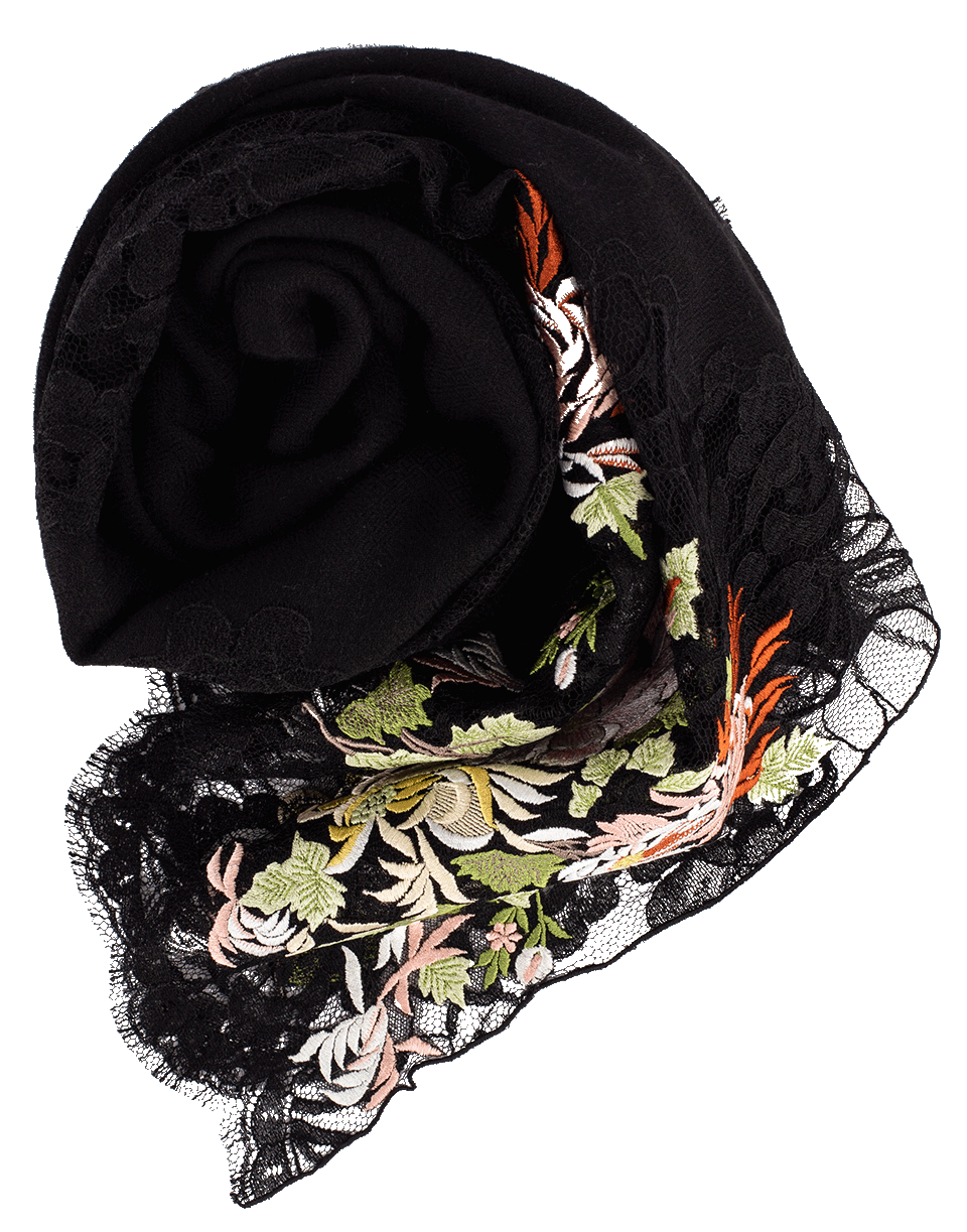JANAVI INDIA-Multi Floral Border Scarf-BLACK
