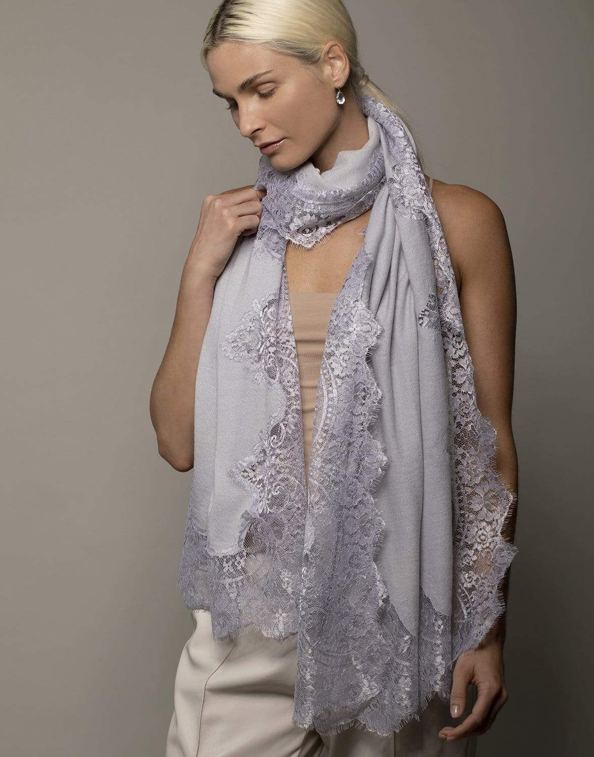 JANAVI INDIA-Lace Inset Scarf - Grey Silver-GREY/SILVER
