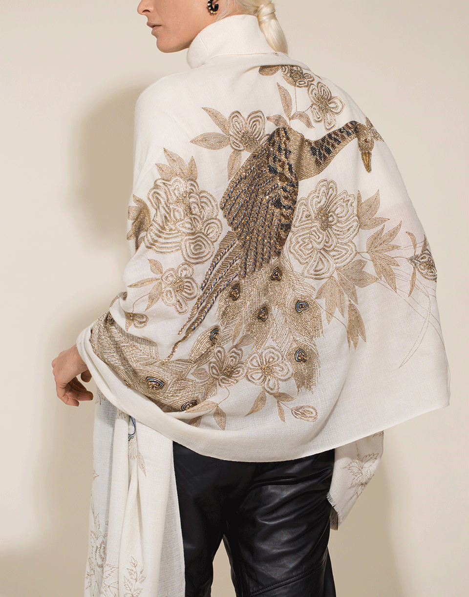 JANAVI INDIA-Peacock Scarf-IVORY