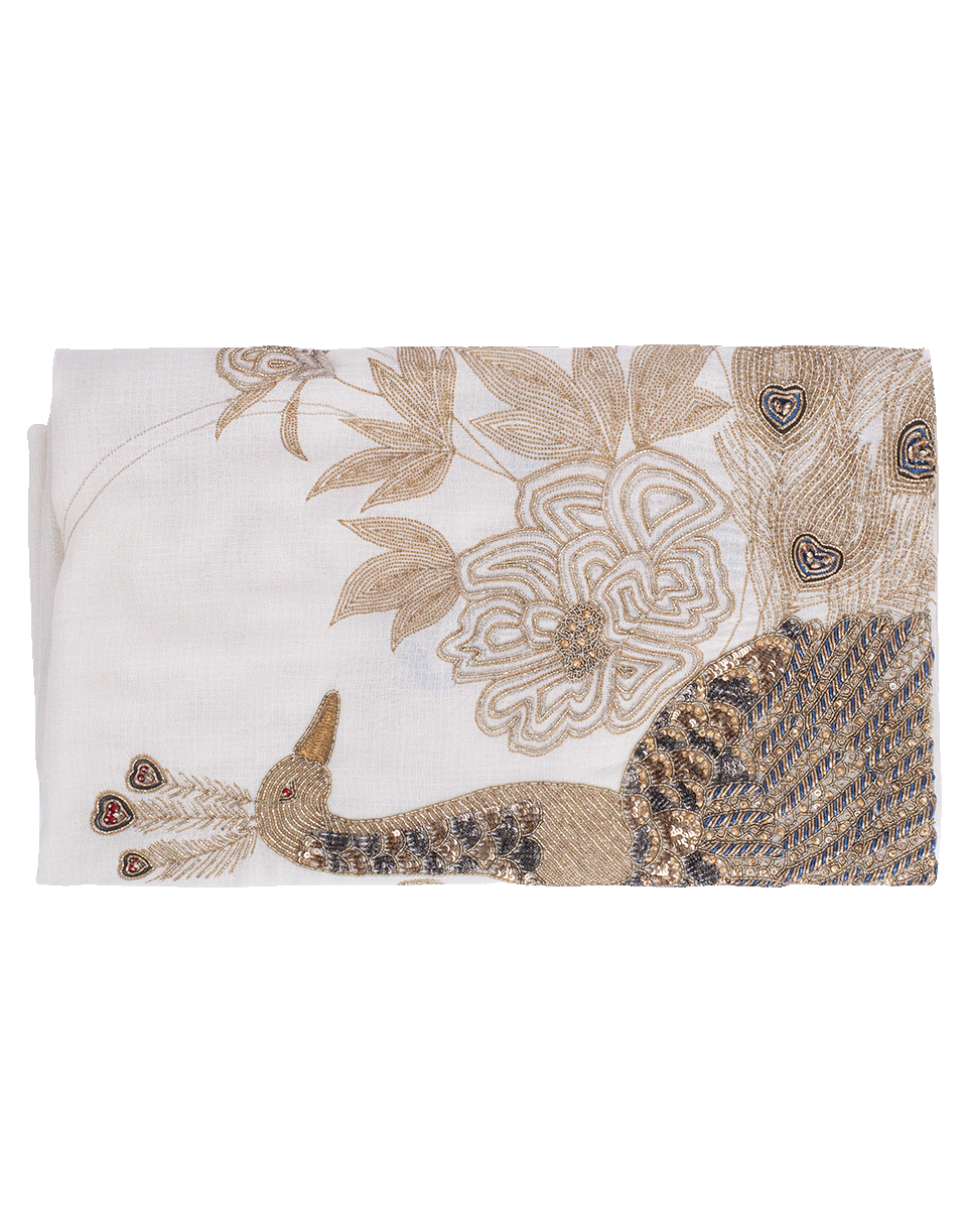 JANAVI INDIA-Peacock Scarf-IVORY