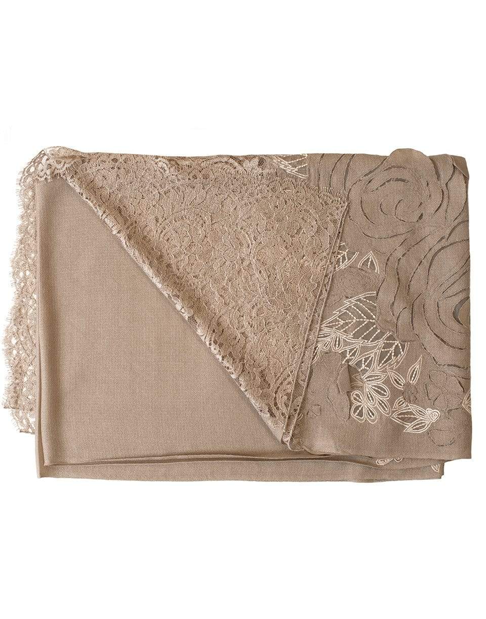JANAVI INDIA-Cutout Rose Lace Border Shawl-LT NATUR