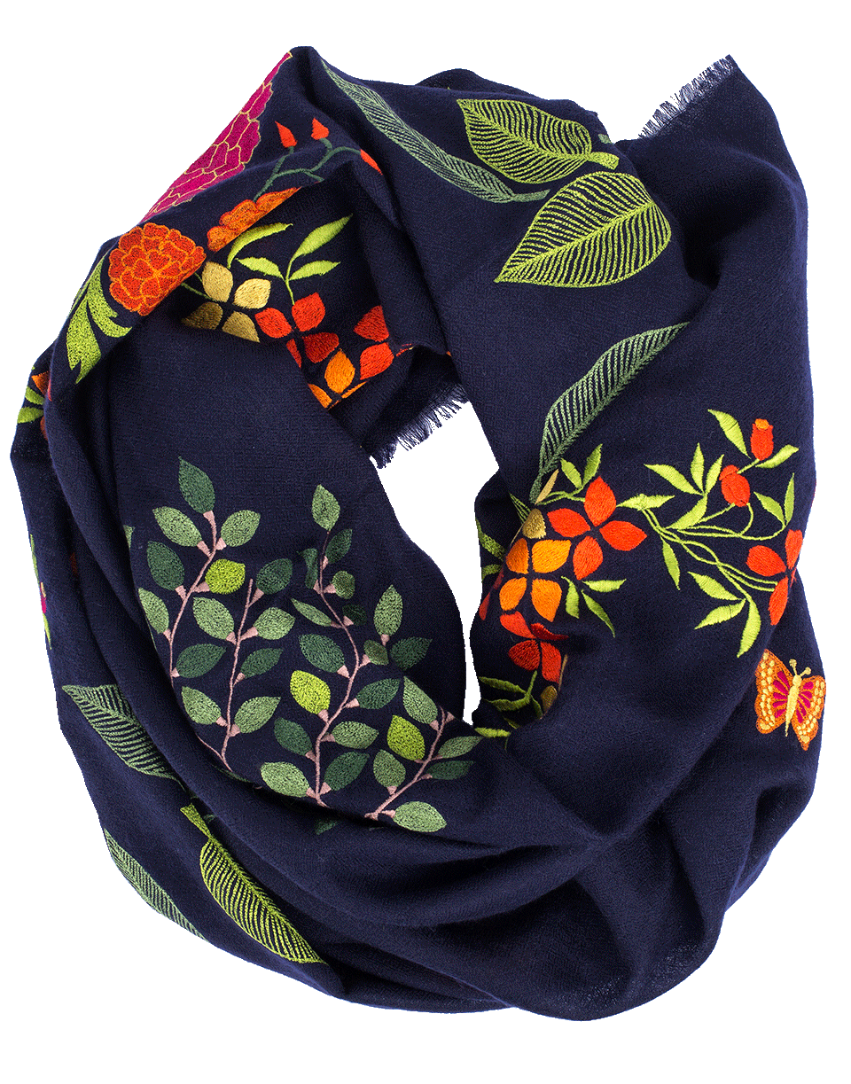 JANAVI INDIA-Garden Embroidered Scarf-NAVY