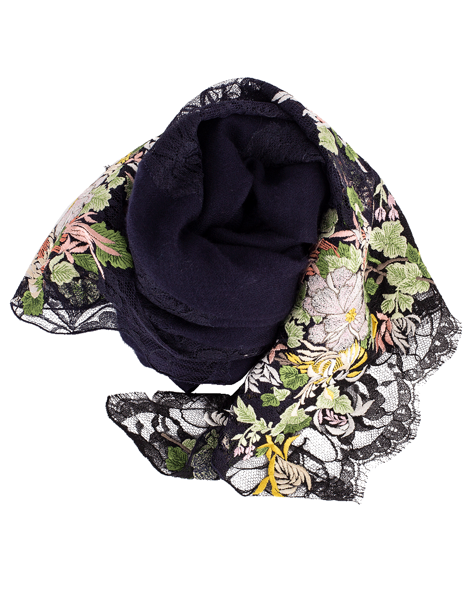 JANAVI INDIA-Multi Floral Border Scarf-NAVY