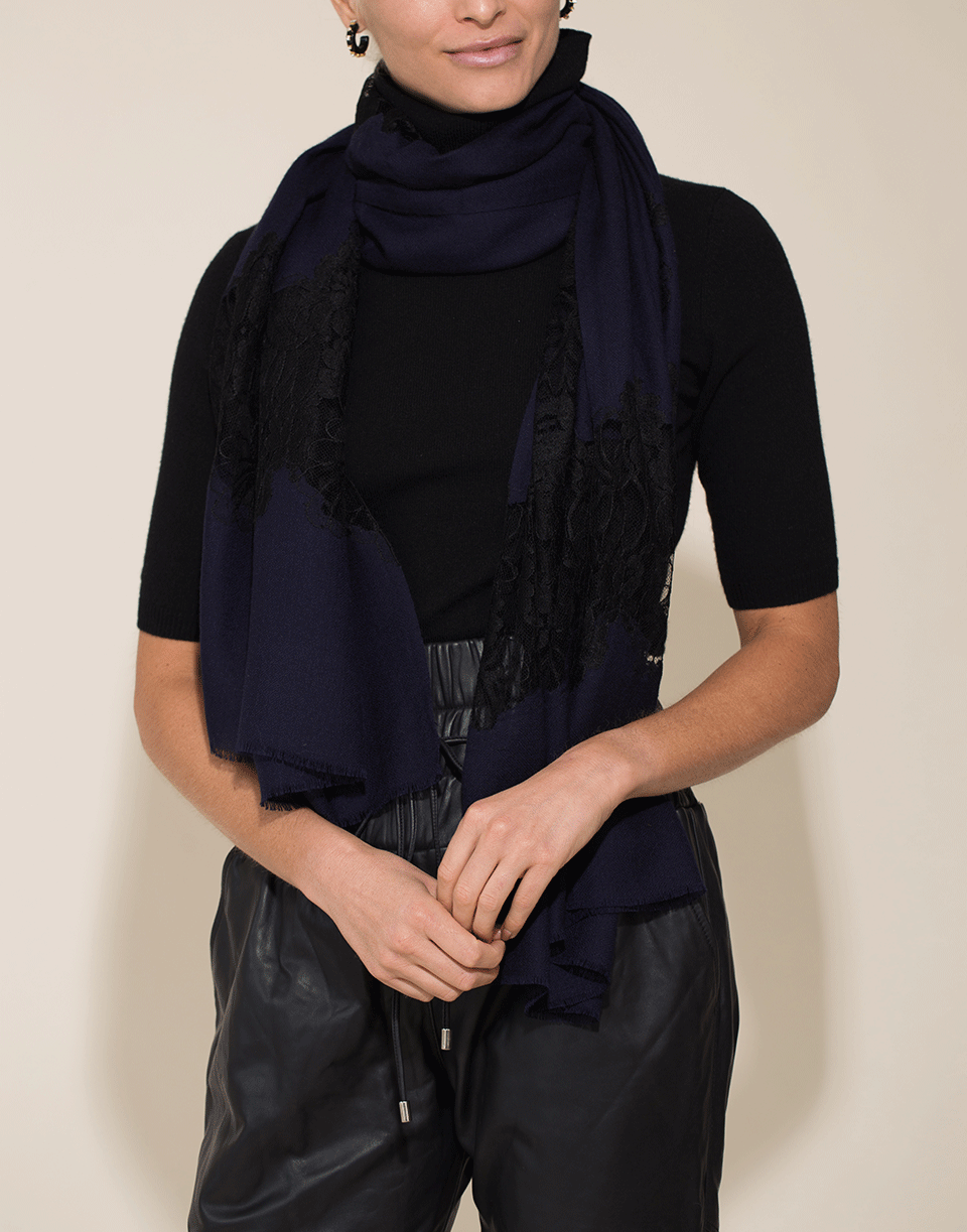 JANAVI INDIA-Lace Panel Scarf-NAVY/BLACK