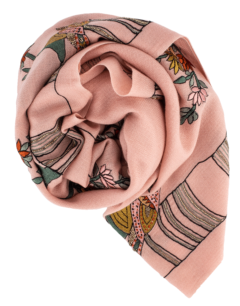 JANAVI INDIA-Embroidered Bird Scarf-PEACH