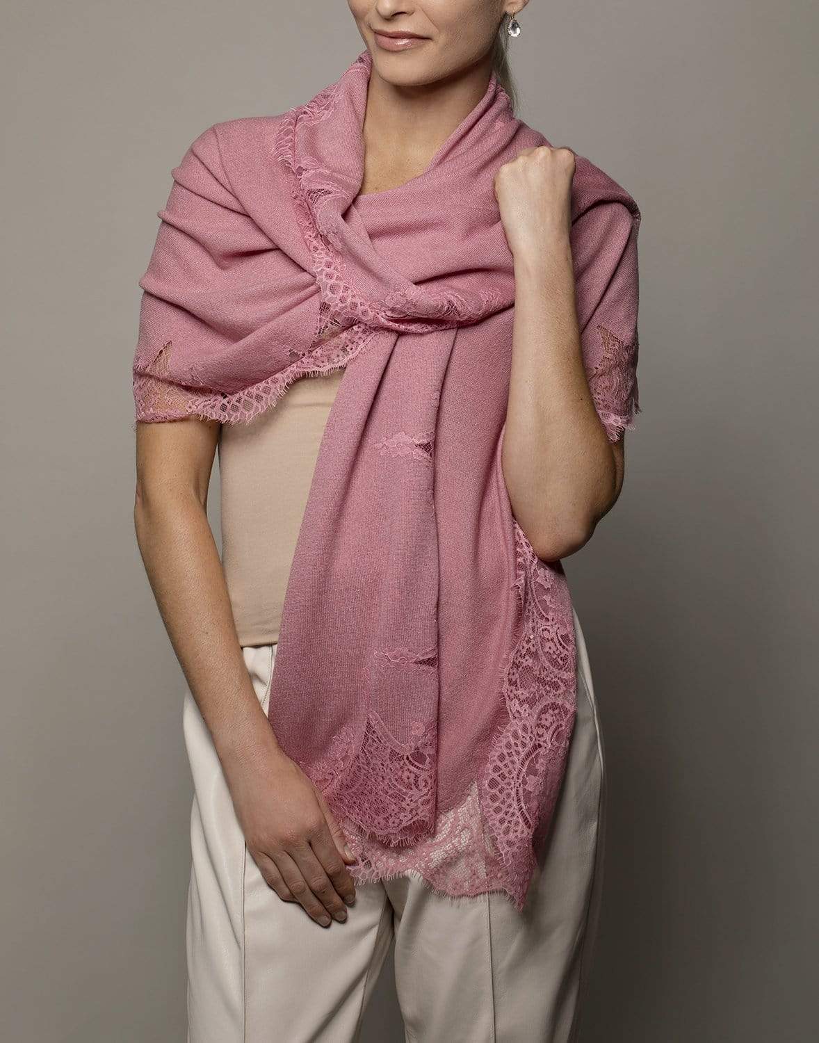 JANAVI INDIA-Lace Inset Scarf - Pink-PINK