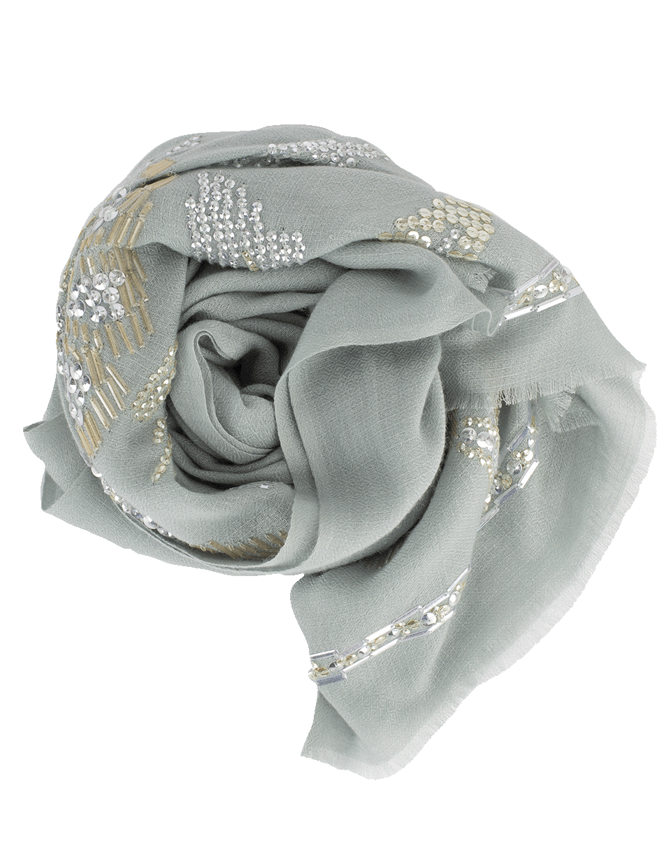 JANAVI INDIA-Geo Sequin Flower Palla Scarf-SKY GREY