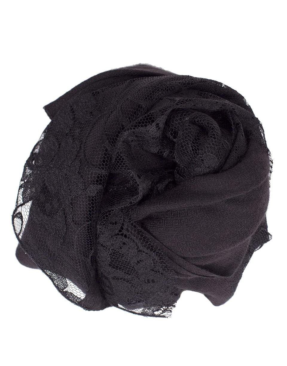 JANAVI INDIA-Black Chantilly Center Panel Shawl-BLACK