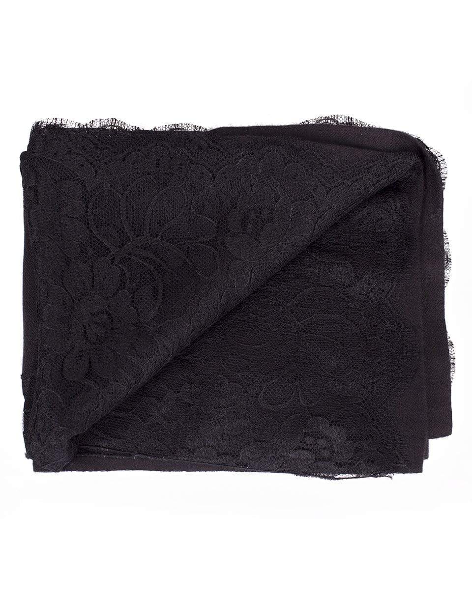JANAVI INDIA-Black Chantilly Center Panel Shawl-BLACK