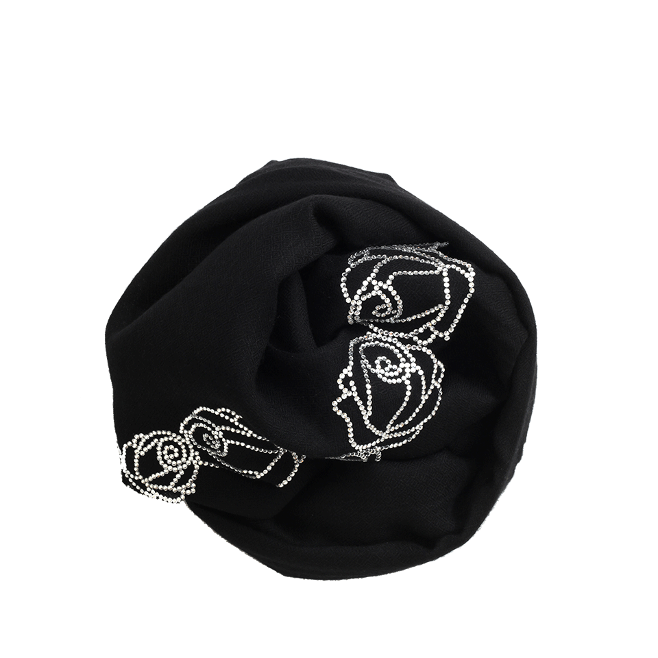 JANAVI INDIA-Crystal Rose Border Shawl-BLACK