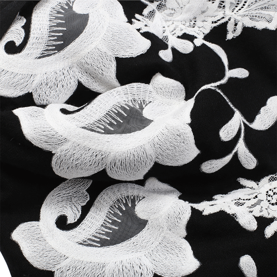 JANAVI INDIA-Paisley Scarf-BLK/WHT