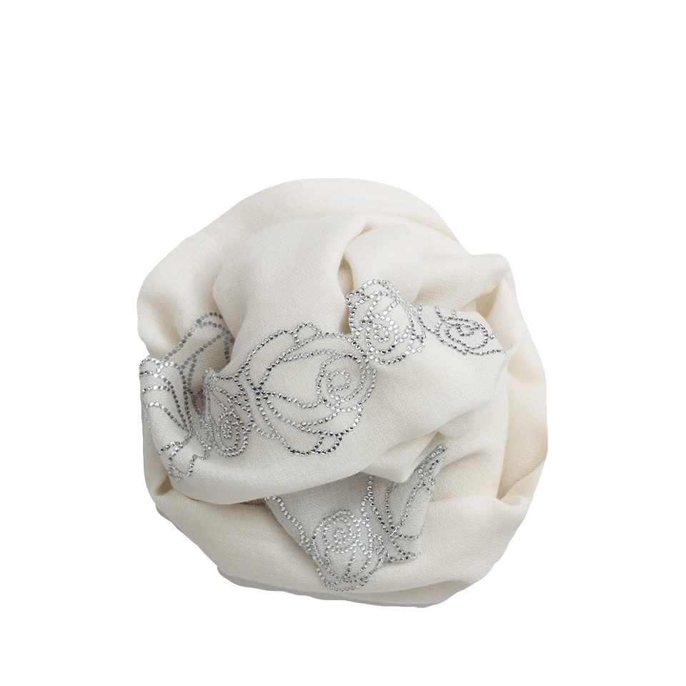 JANAVI INDIA-Crystal Rose Border Shawl-IVORY