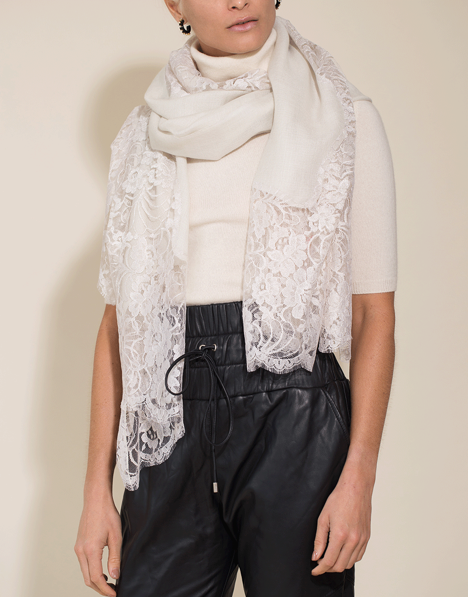 JANAVI INDIA-Ivory Chantilly Center Panel Shawl-IVORY